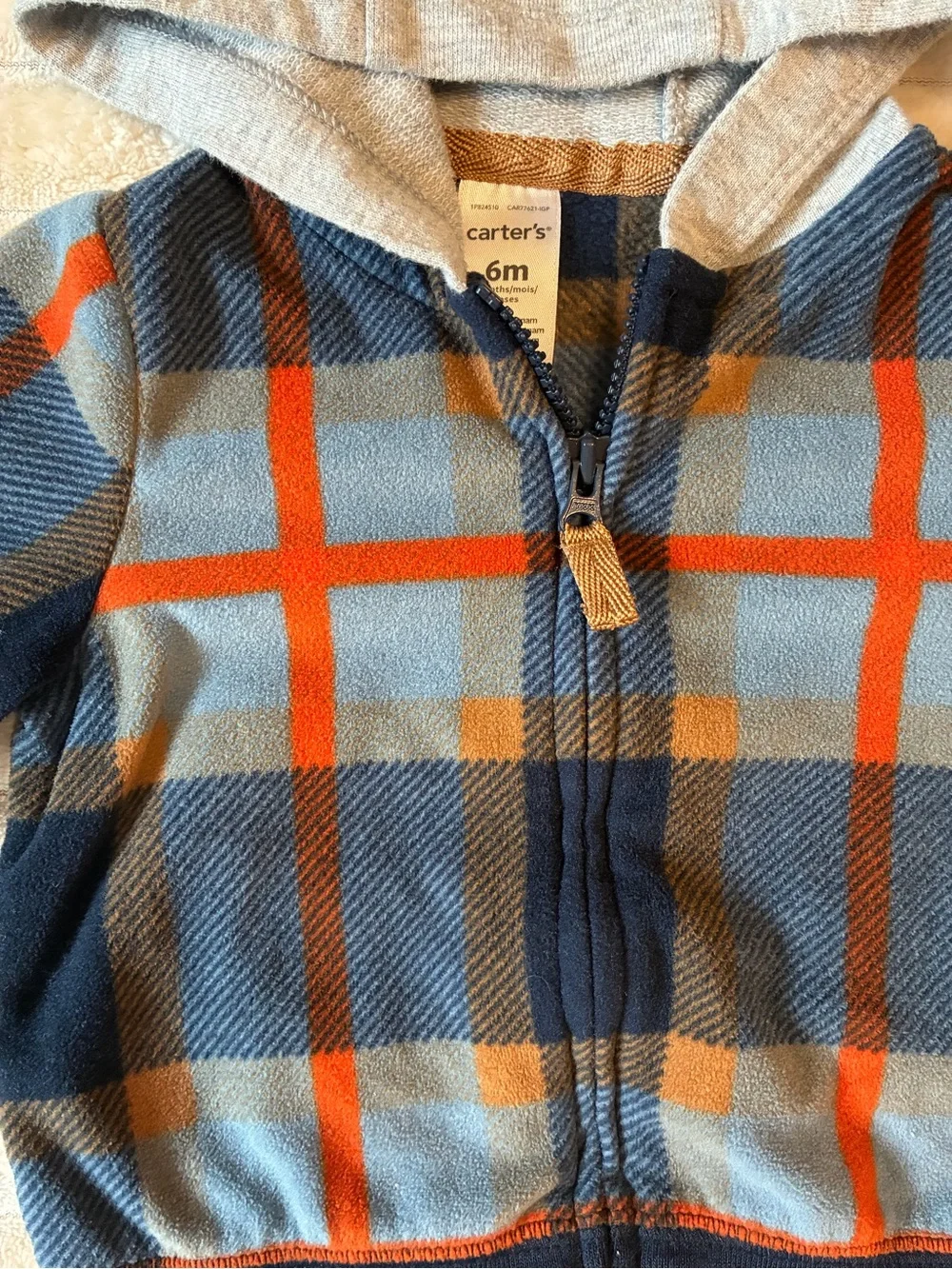 Carter’s 6M Plaid Fleece Zip Hoodie 🧡